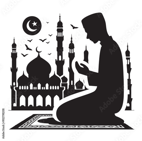 Muslim Praying illustration silhouette praying symbol