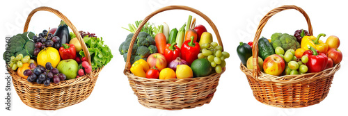 Set of Healthy organic vegetables and fruits in a wicker basket isolated on transparent background (4)