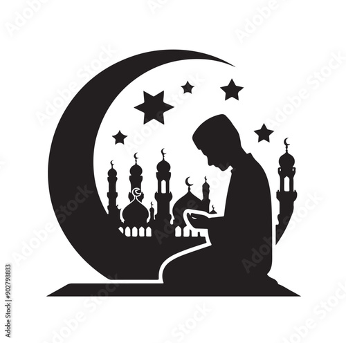 Muslim Praying illustration silhouette praying symbol