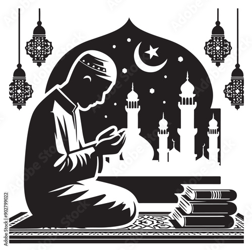 Muslim Praying illustration silhouette praying symbol