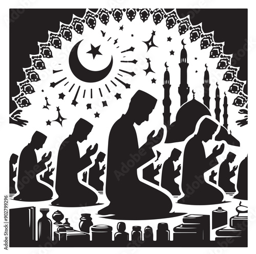 Muslim Praying illustration silhouette praying symbol