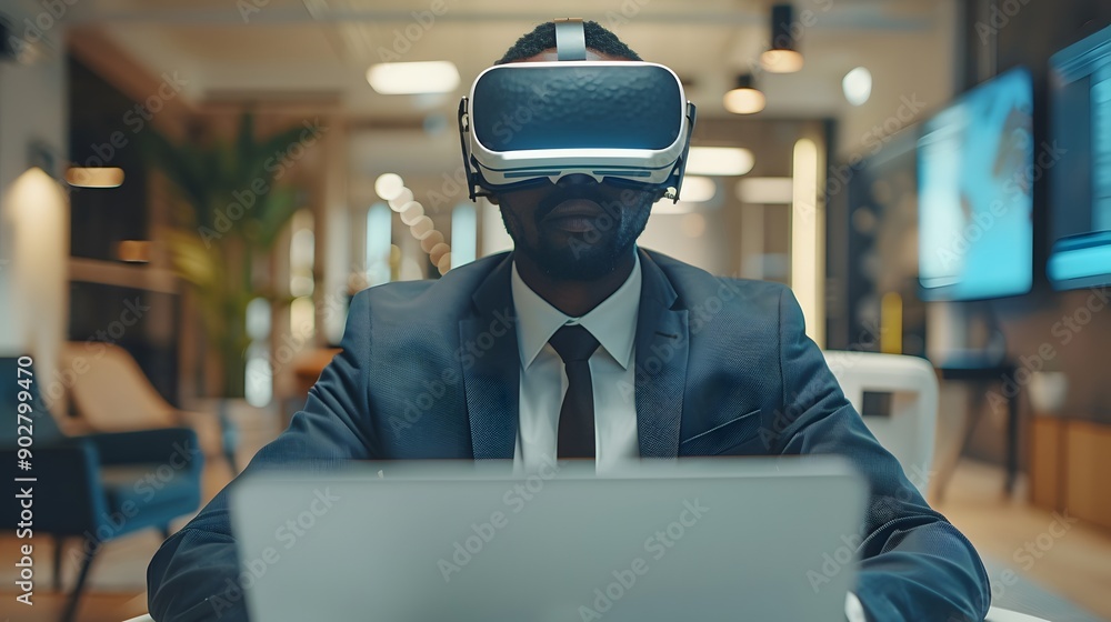 Futuristic Businessman in a Modern Office. Technology Integration concept Futuristic Businessman in a Modern Office. Technology Integration concept