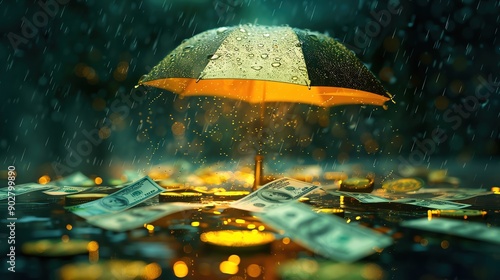Wallpaper Mural Financial security, umbrella over money, 3D illustration, protection concept, copy space, more clarity with clear light and sharp focus , high detailed , Torontodigital.ca