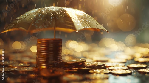Wallpaper Mural Financial security, umbrella over money, 3D illustration, protection concept, copy space, more clarity with clear light and sharp focus , high detailed , Torontodigital.ca