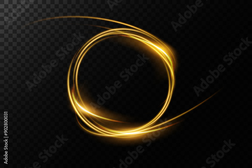 Magic fantasy portal. Round light frame, futuristic teleport. light effect. Golden lights illuminate the night scene with sparkles on a transparent background. Empty podium light effect 