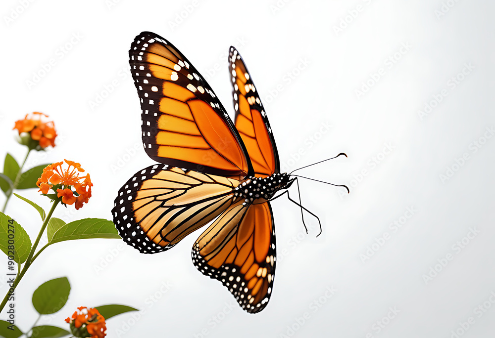 Fototapeta premium flying orange monarch butterfly insect isolated white background high resolution high details vibrant