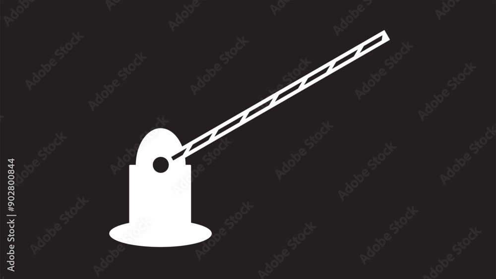 Fototapeta premium Red and white striped automatic barrier gate is closing and denying access to a parking lot on black background.