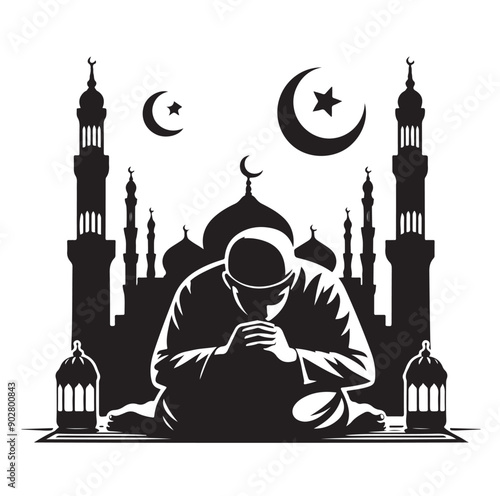 Muslim Praying illustration silhouette praying symbol