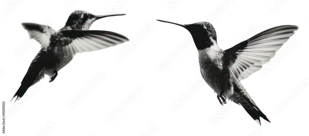 Fototapeta premium PNG Two hummingbirds in flight gracefully