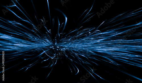 blue sparks from the grinder glowing in the dark