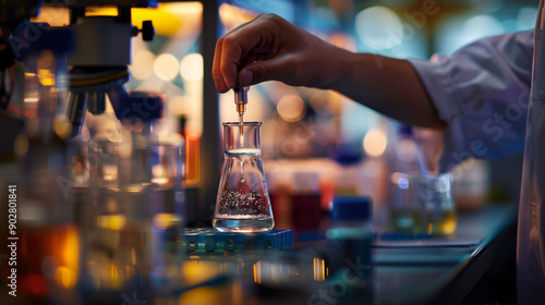 Laboratory Hand Pipetting in Science Experiment photo