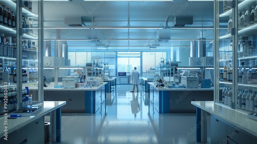 Modern high-tech laboratory with advanced equipment and white interiors Modern high-tech laboratory with advanced equipment and white interiors