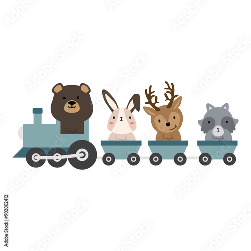 Cute animal riding  train 