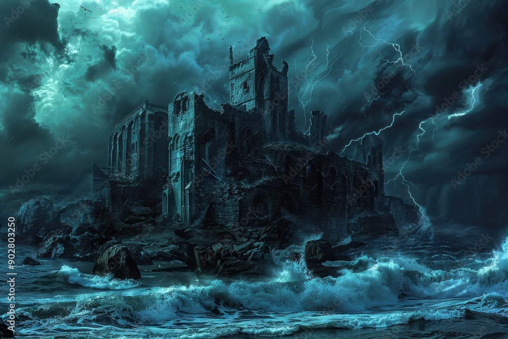 Fototapeta premium Ancient castle ruins by the stormy sea