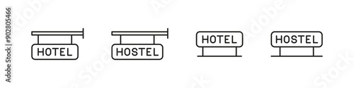 Hotel banner icon set. Hostel banners icons.