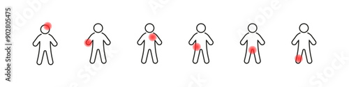 Human body pain point vector icon set. Ache injury icons.