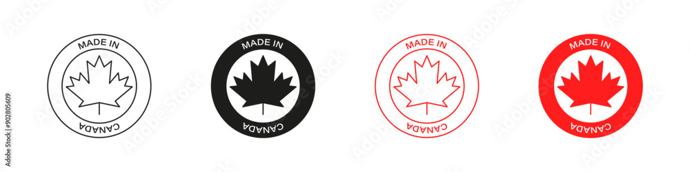 Made in Canada stamp vector badge. Red maple leaf icons. Made in Canada stamp vector badge. Red maple leaf icons.