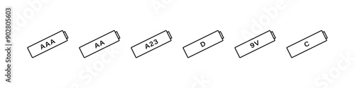 Battery types vector icon set. Batteries type icons.