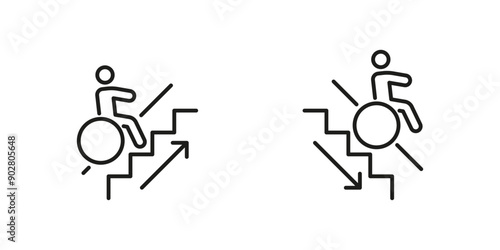 Disabled accessibility vector icon set. Wheelchair staircase ramp icons.