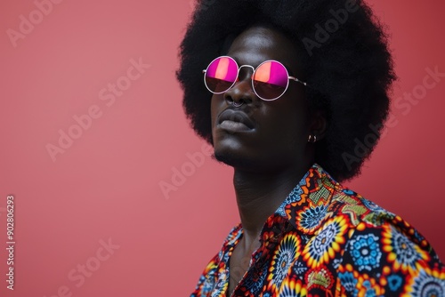 Disco retro style Black Man's Portrait Celebrating Afro Culture and Style