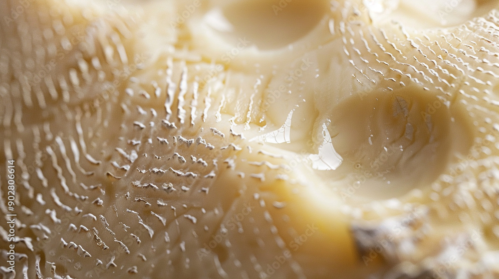 Close-up of a piece of cheese with abstract, detailed rind and patterns Close-up of a piece of cheese with abstract, detailed rind and patterns