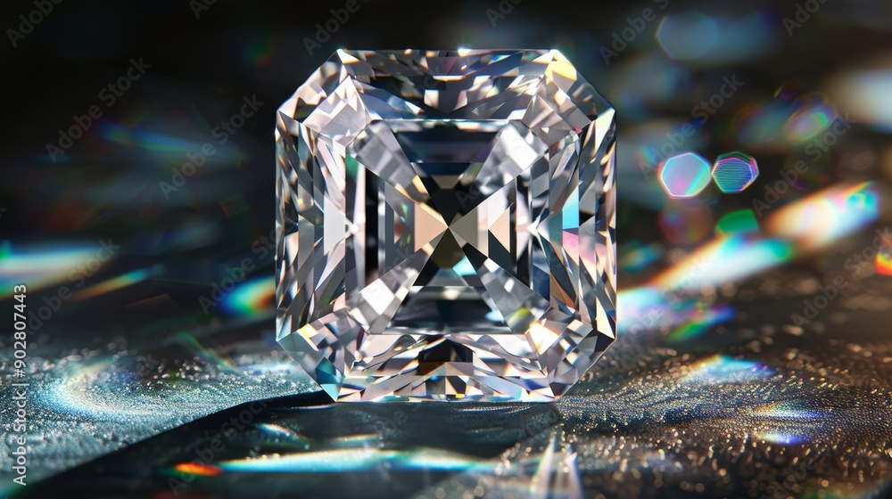 Sparkling Diamond on Black Background with Rainbow Reflections. Sparkling Diamond on Black Background with Rainbow Reflections.