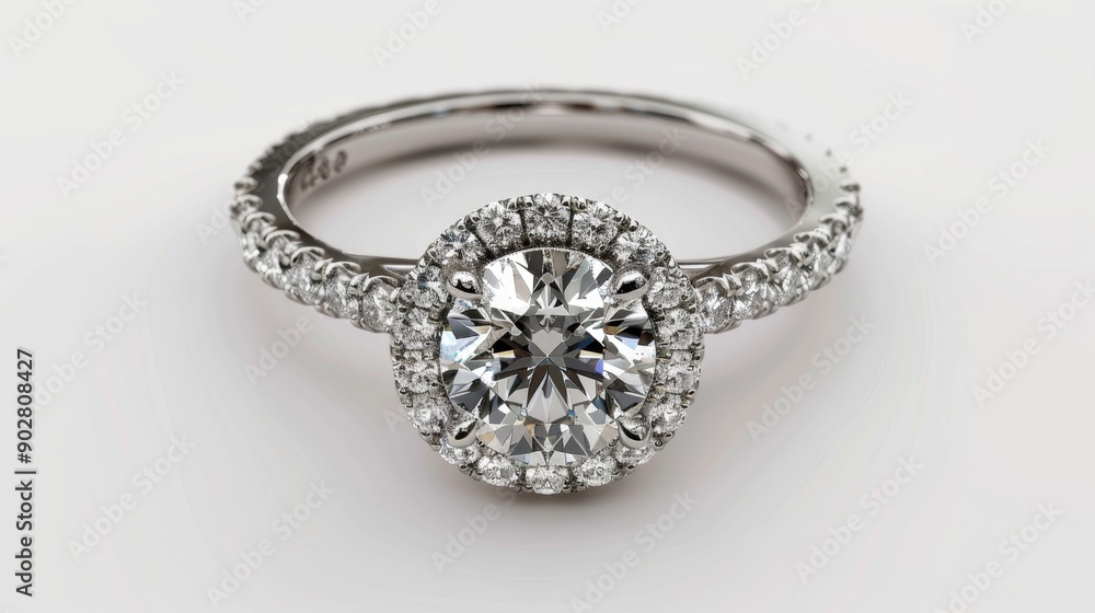 Diamond Engagement Ring With Halo Setting. Diamond Engagement Ring With Halo Setting.
