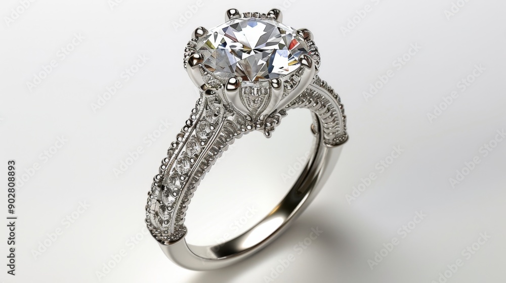 Diamond Engagement Ring on White Background. Diamond Engagement Ring on White Background.