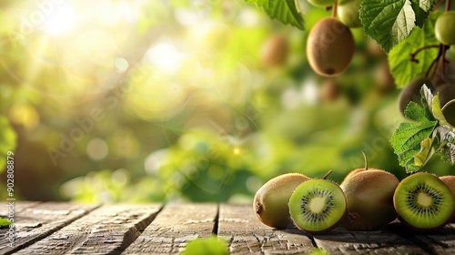 Elegant Podium with Kiwi Under Soft Morning Rays. AI generated illustration