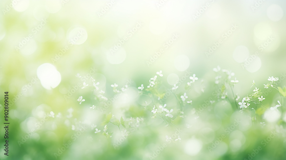 White wildflowers among greenery in the sunlight, a postcard on a spring background White wildflowers among greenery in the sunlight, a postcard on a spring background