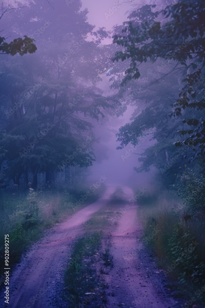 Fototapeta premium A winding dirt road surrounded by dense forest foliage