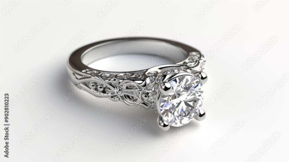 Diamond Engagement Ring on White Background. Diamond Engagement Ring on White Background.