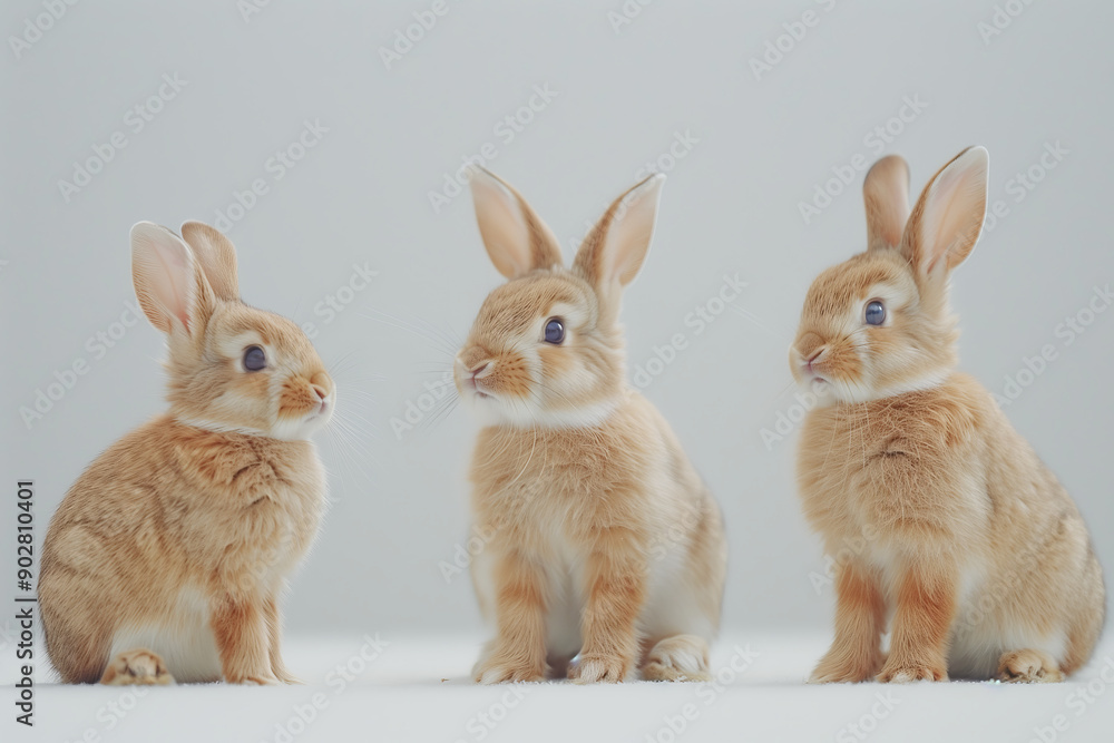 Obraz premium Several rabbits on white background.