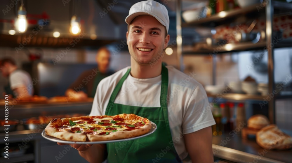 The chef presents pizza. The chef presents pizza.