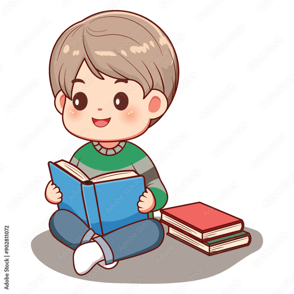 A Cute Little Boy Reading a Book A Cute Little Boy Reading a Book