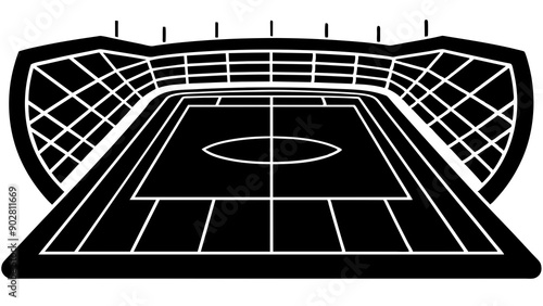 Black Empty Soccer Stadium with Field: Symmetrical and Spacious