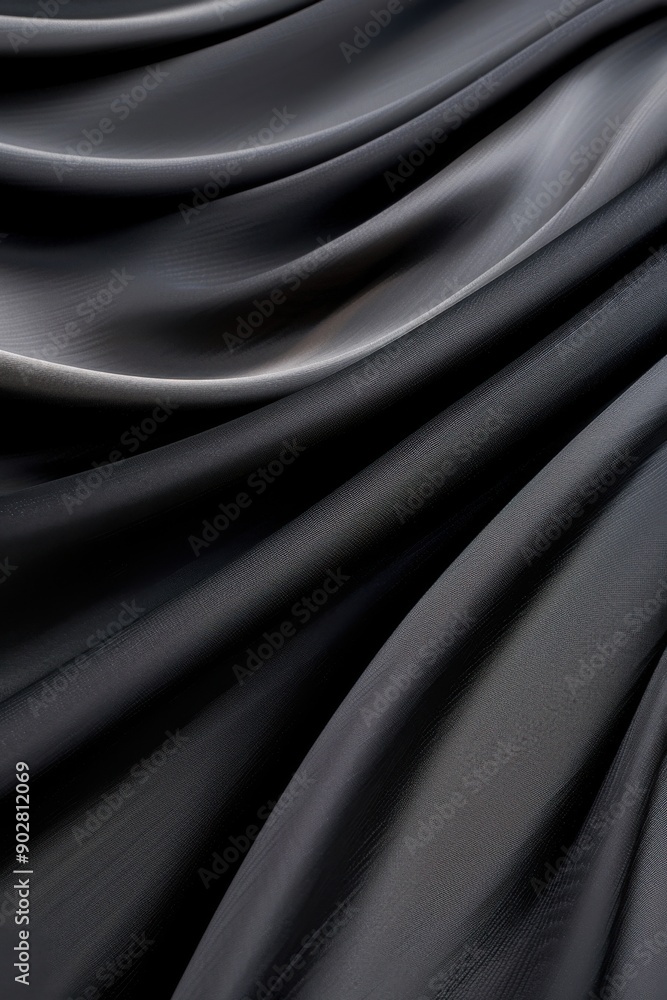 Fototapeta premium Luxurious black silk fabric with soft draping folds