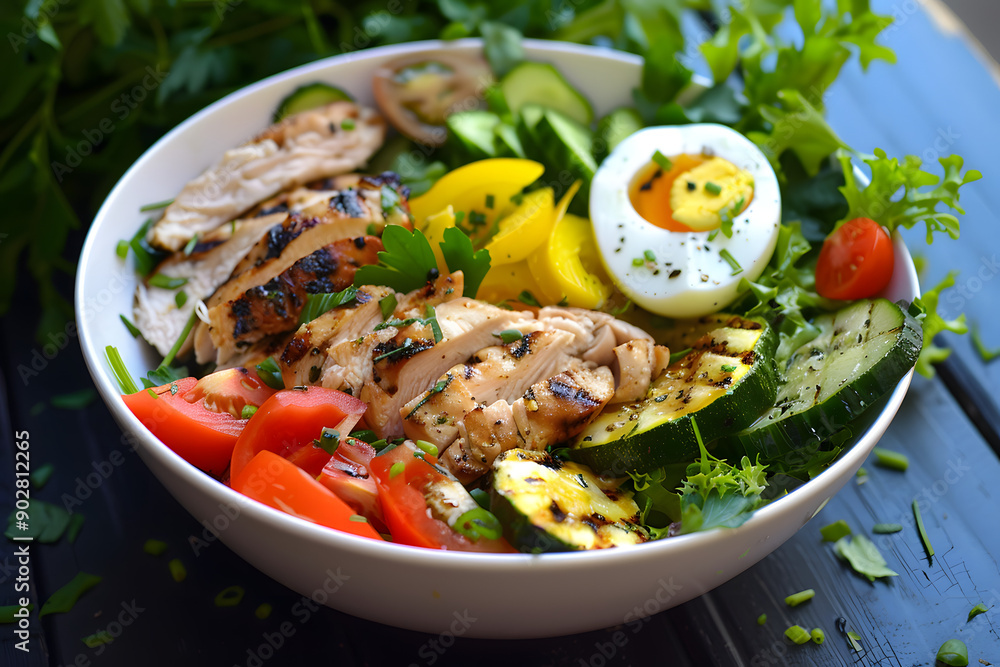 Healthy Salad Bowl with Grilled Chicken and Vegetables Healthy Salad Bowl with Grilled Chicken and Vegetables