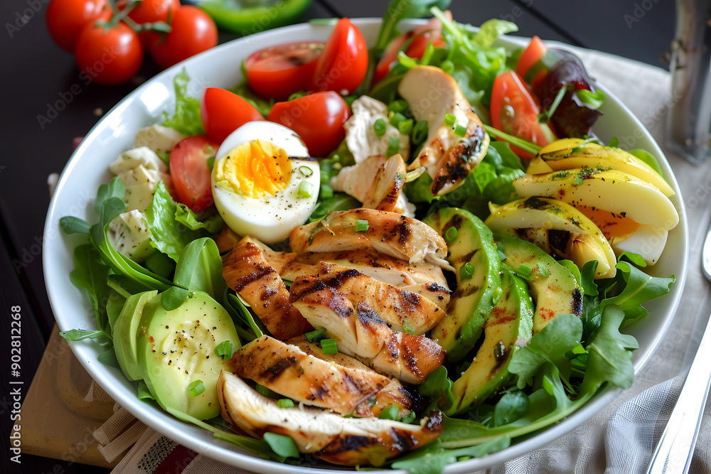 Healthy Salad Bowl with Grilled Chicken and Vegetables Healthy Salad Bowl with Grilled Chicken and Vegetables
