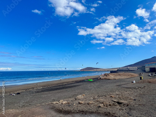 El Medano surfing beach in south Tenerife, Canary Islands, Spain. Beautiful clouds. 