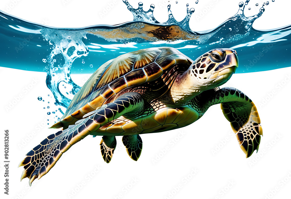 Turtle Splashing turtle swimming water splash isolated white background high resolution ...