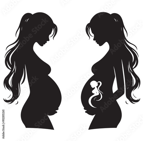 Pregnant woman vector illustration silhouette sign isolated on white background