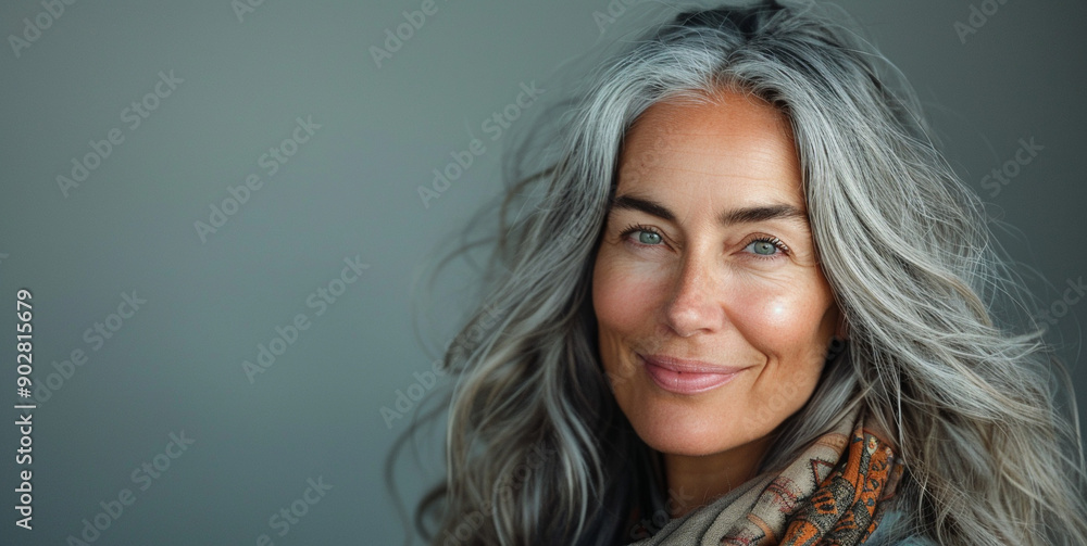 Elegant Woman with Grey Hair Smiling Elegant Woman with Grey Hair Smiling