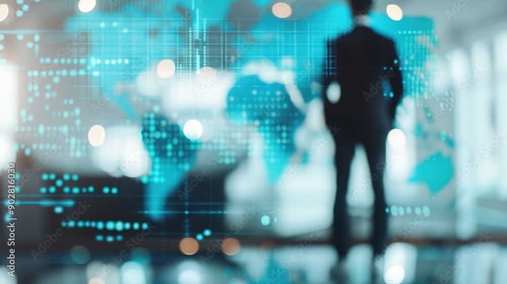 Global Investor Navigating International Finance on Digital Market Map Global Investor Navigating International Finance on Digital Market Map