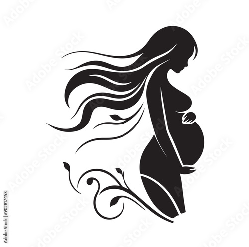 Pregnant woman vector illustration silhouette sign isolated on white background