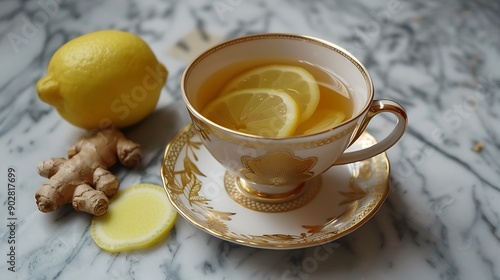 Ginger lemon tea with honey wrming immune boosting tea with lemon and ginger photo