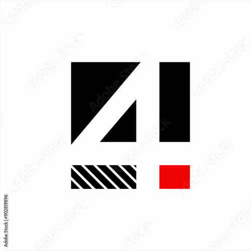 Unique simple number four logo design with exclamation mark.