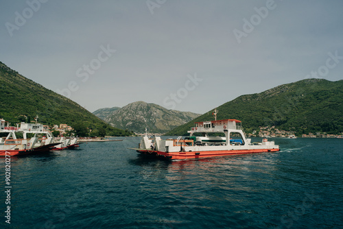 Bay of Kotor, Montenegro - may 2 2024 The only local ferry in Montenegro is at the Bay of Kotor