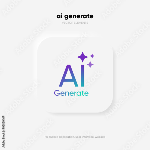 Generate AI button symbol. Artificial intelligence sign button. Machine learning generator and generate text and image press button prompt. Magic stars symbol. Chat brain assistant