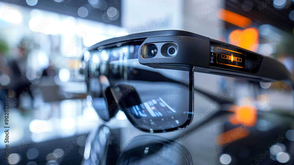 Close-up of Smart Glasses with Digital Display Close-up of Smart Glasses with Digital Display